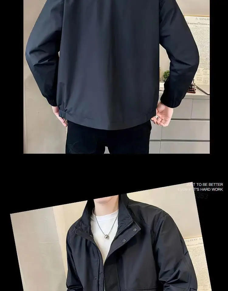 Description Picture 4 of itemSpring Autumn Stand Collar Workwear Jackets Fashion Casual Loose High Street Handsome Jacket Men Overcoat Male Clothes