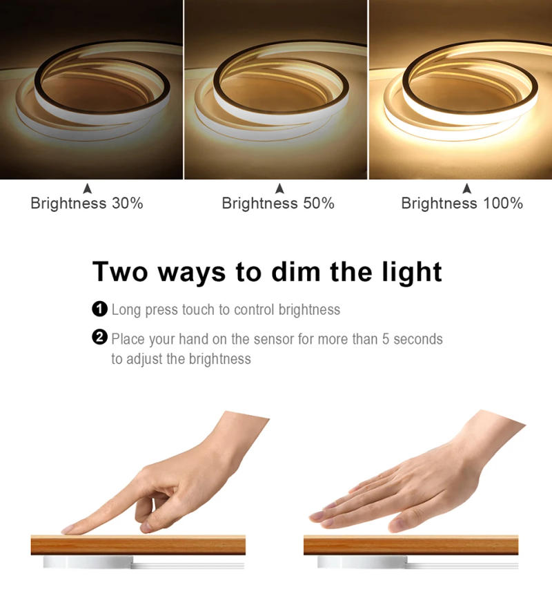 Description Picture 6 of itemPenetrable Wood Mirror Touch Sensor Switch Dimmable LED Under Cabinet Light 24V COB Strip Light Neon Tape Kithen Closet Lamp