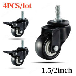 4pcs/kit Furniture Casters 1.5/2Inch M8/M10 Thread Stem Swivel Wheels Without/with Brakes Heavy Duty Coffee Table Chair Bin Cart