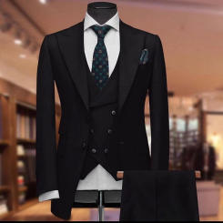 Custom Solid Color Men's Suits Elegant 3 Piece Jacket Pants Vest Full Set Single Breasted Peak Lapel Male Clothing Office Blazer