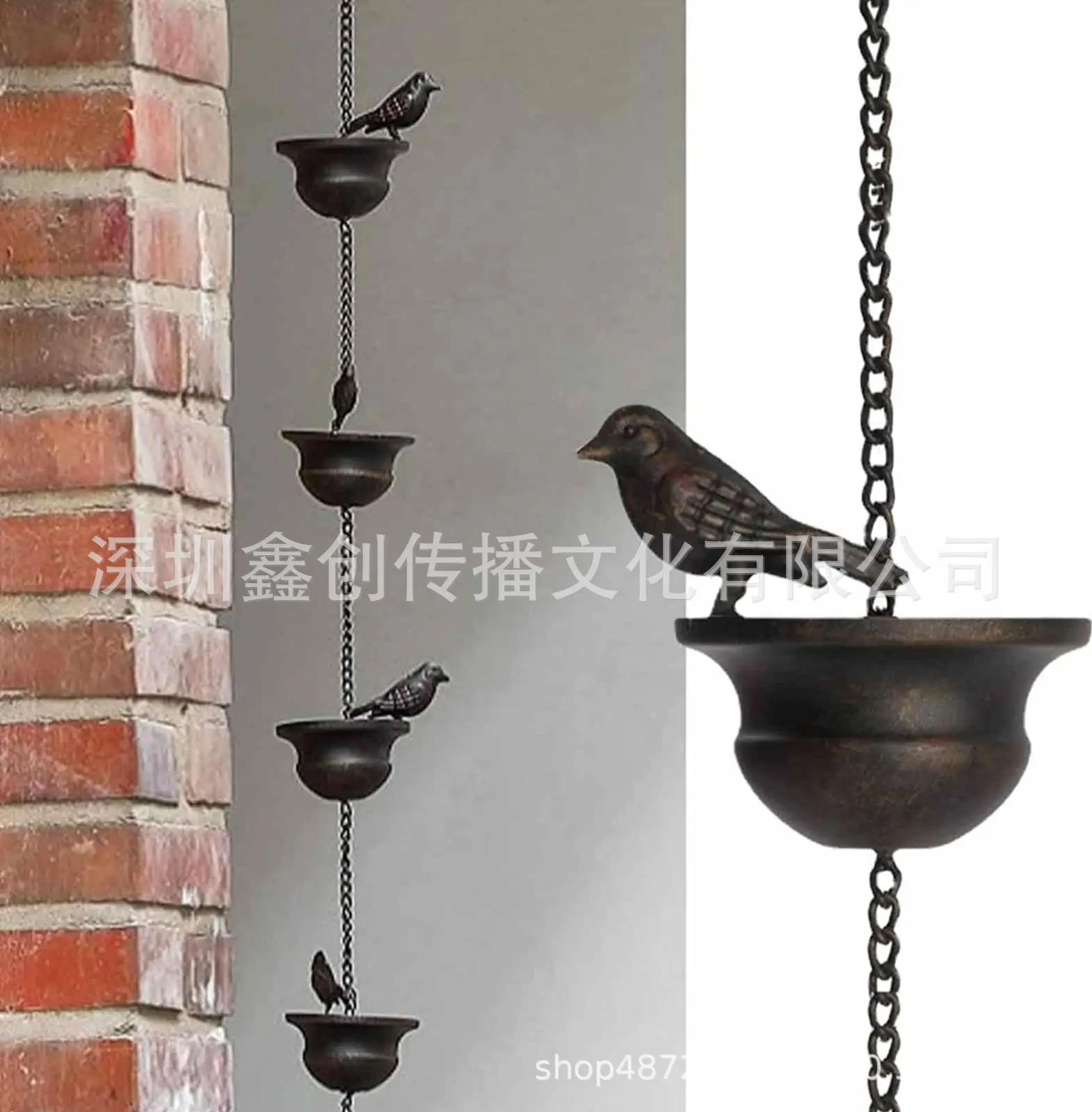 Description Picture 6 of itemCreative Birds On Cups Metal Rain Chain Rain Catcher For Gutter Roof Decoration Metal Drainage Rain Chain Downspout Tool