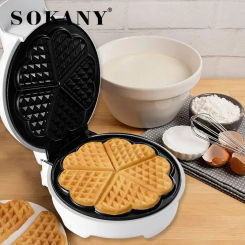 Waffle Iron ,Non-Stick Cooking Plates, 5 Waffles at Once, Compact and Easy to Clean Mini Heart Waffle Maker, 1000W, White