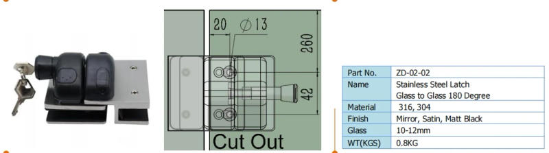 Description Picture 2 of itemGlass to Glass Standard Frameless Magnetic Glass Gate Latch