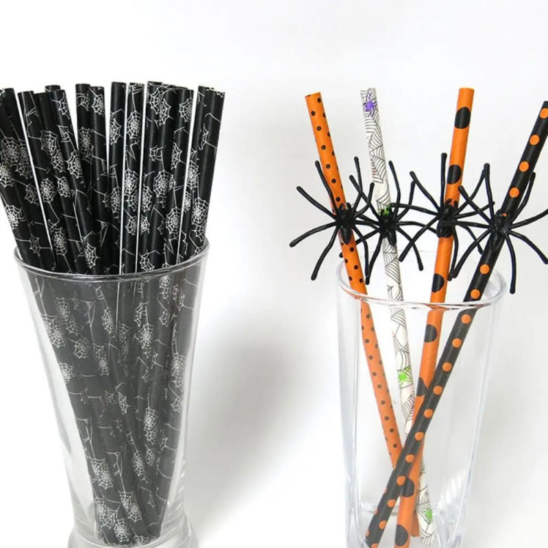 Description Picture 4 of item20/50pcs Paper Halloween Spider Straw Printed Dot Pattern Three-dimensional Halloween Party Straw Disposable Eco-friendly