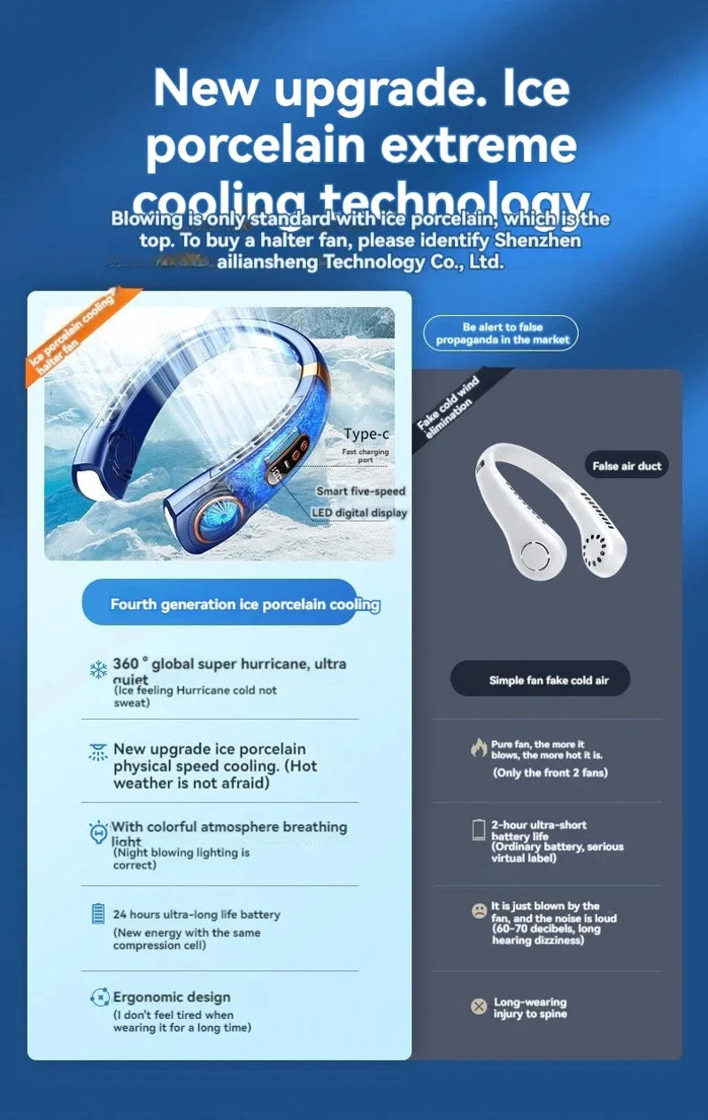 Description Picture 3 of itemXiaomi Portable Mini Hanging Neck Fan Digital Display Leafless Mute Electric Fan USB Rechargeable Neck Cooler Air Conditioner