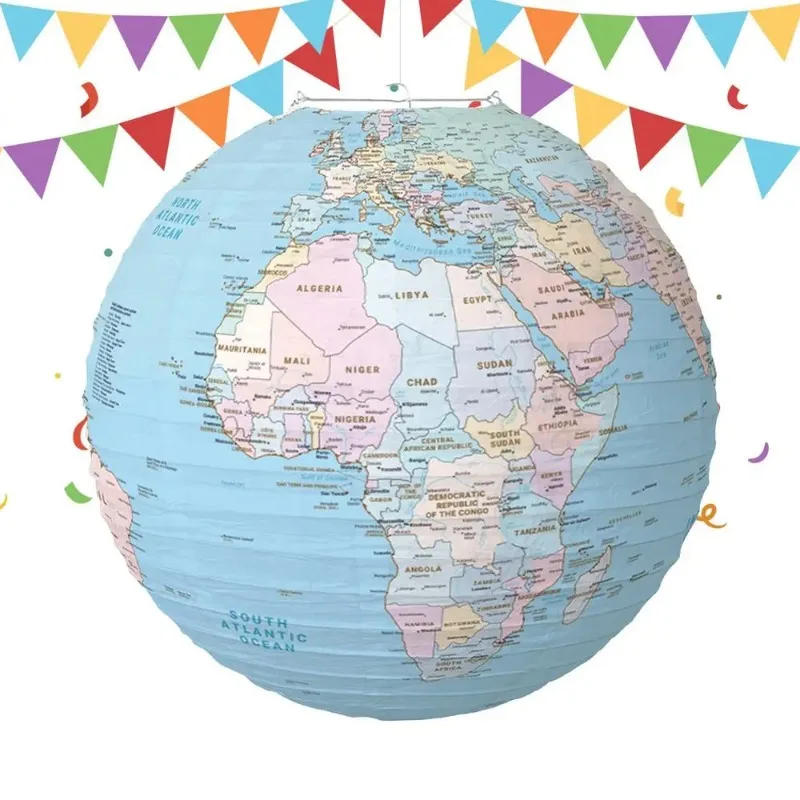 Description Picture 4 of item12inch 30cm World Map Paper Lantern Travel Theme Birthday Decorations Earth Day Classroom Events Hanging Planets Solar System