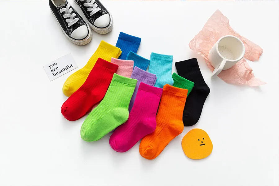 Description Picture 4 of itemSpring autumn new style children's socks combed cotton colored candy medium tube cotton socks for boys girls cute student socks