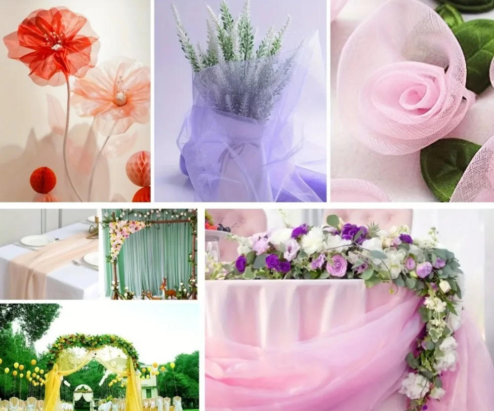 Description Picture 6 of item5m*48cm Transparent Crystal Organza Fabric Tulle Roll For Home Gift Packaging Wedding Ceremony Aisle Chair Decoration DIY Crafts