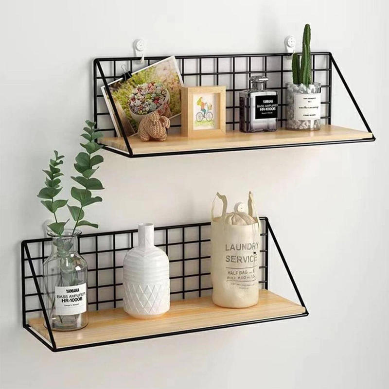Description Picture 6 of itemFloating Shelves Wall Mounted Rustic Wood Storage Display Shelf with Metal Wire Basket Hanging Shelf for Kitchen Office Bedroom