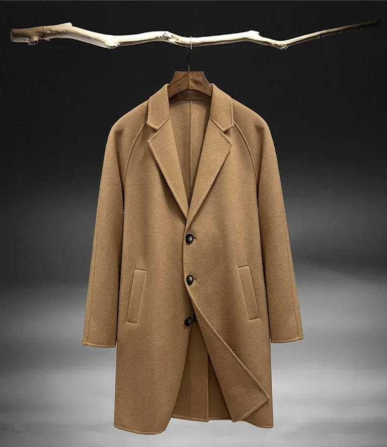 Description Picture 6 of itemCasual Mens Wool Coat Youth Suit Autumn and Winter New Trend Mens Solid Color Slim Woolen Coat