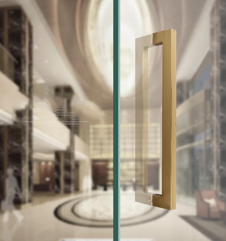 Description Picture 2 of itemCustom Glass Door Square Handle  Light Rose Gold Wooden Stainless Steel Cabinet Handle Big Handle 400MM