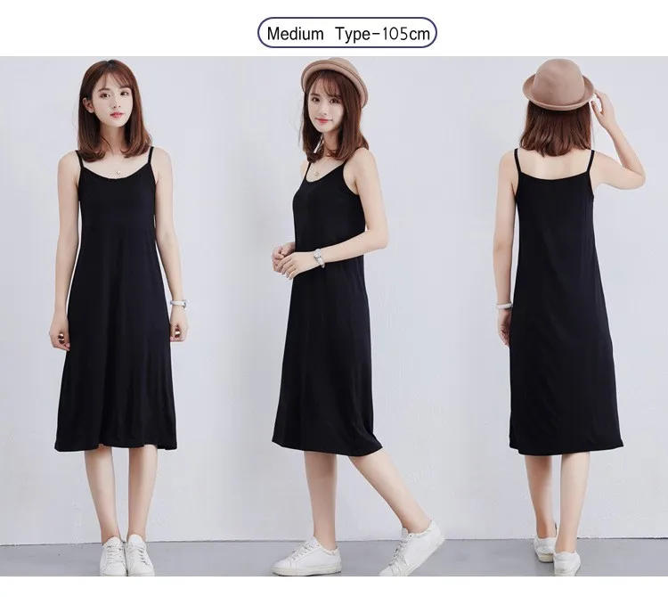 Description Picture 4 of itemWomen's Modal Full Slip Dress Spaghetti strap Vest Skirt 90 to 120cm Long Under dress Camisoles slips Inner Petticoat