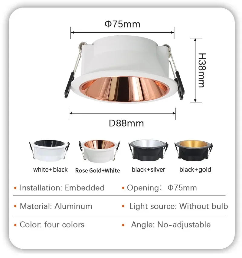 Description Picture 3 of itemAluminium White-Black Spot Lighting Fixture Recessed Mount Frame GU10/MR16 Lamp Holder Spot Lighting Lamp Holder Socket Fitting