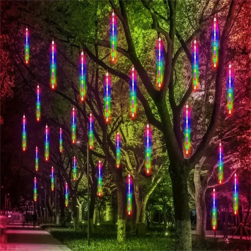 Description Picture 5 of item1/2/3/4 Set LED Meteor Shower Lights Falling Rain Fairy String Lights Christmas Holiday Snow Falling Icicle Cascading Lighting