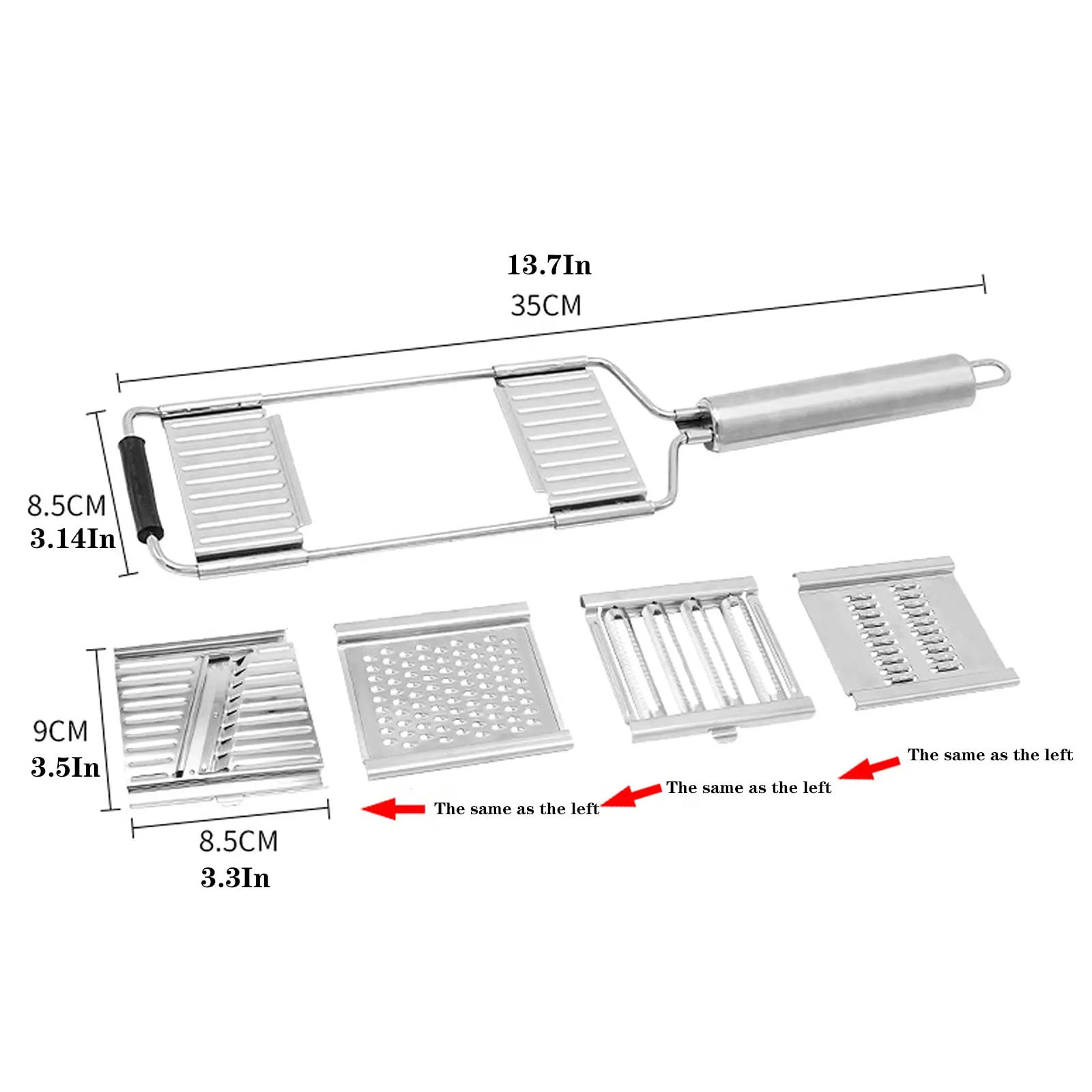Description Picture 3 of item4 in1 Vegetable Slicer Stainless Steel Shredder Cutter Multi-Purpose Vegetable Slicer Cuts Set Manual Fruit Carrot Potato Grater