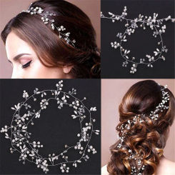 Party Bridal's Tiara Long Chain Headpiece Hair Jewelry Diamante Headband Wedding Hair Vine Pearl Crystal Bride Accessories