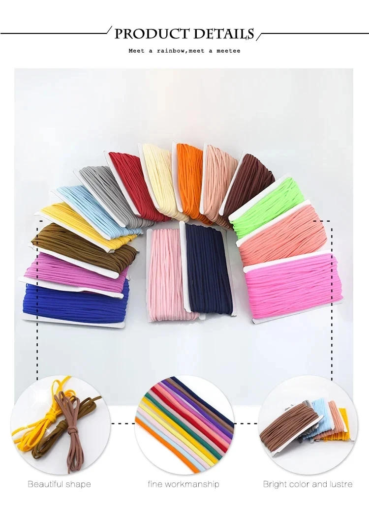 Description Picture 5 of item5/10/20Meters Elastic Band 3/5mm Colored Polyamide Rope Decor Rubber Tape Oil Core Hair Ring Stretch Ropes Sewing Accessories