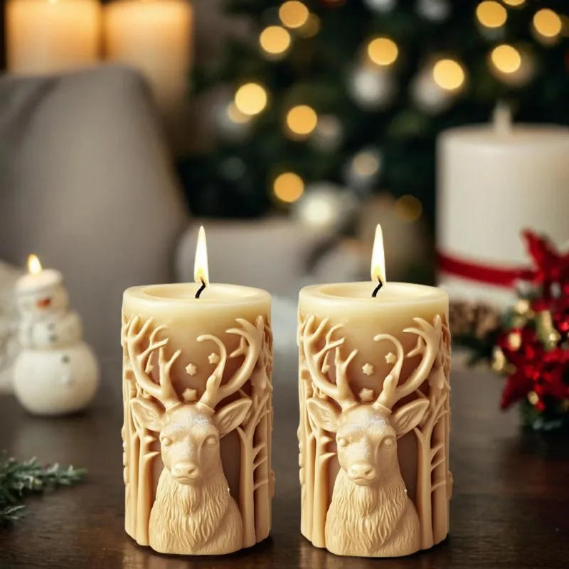Description Picture 5 of itemChristmas Elk Cylindrical Scented Candle Silicone Mold DIY Christmas Tree Diffuser Ornament Mold Candle Molds for Candle Making