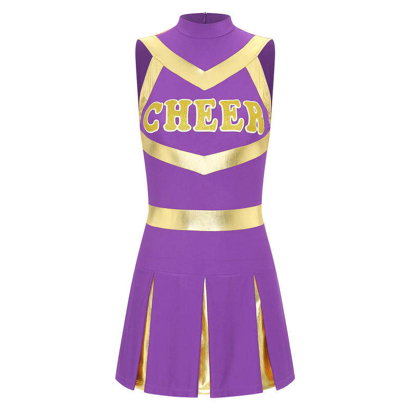 Description Picture 4 of itemWomens Shiny Cheerleading Uniform Cheer Dance Dress Sleeveless Pleated Print Dress Youthful Schoolgirl Squad Cosplay Costumes