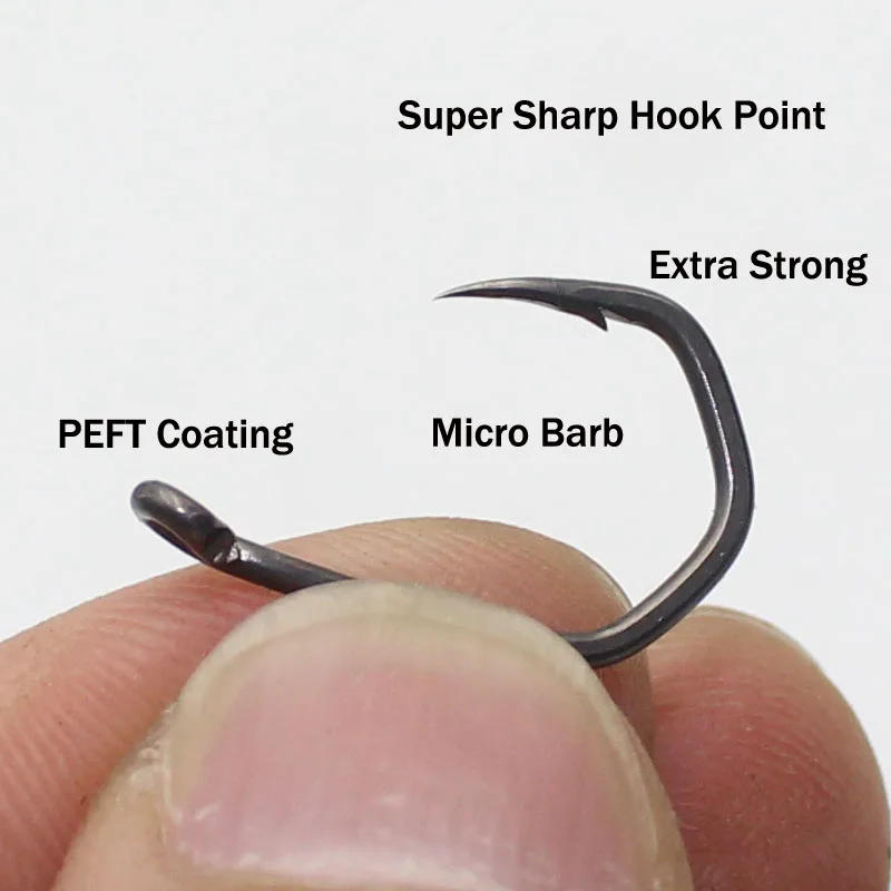 Description Picture 3 of item20PCS PTFE  Coated Carp Fishing Hooks High Carbon Steel Fishhooks Matt Black Barbed Curve Shank Gripper Style Sharp Carp Hooks
