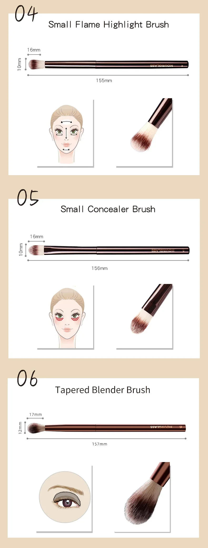 Description Picture 6 of itemHourglass Makeup Brush All Kinds Eyeshadow Foundation Concealer Powder Bronzer Blusher Eyeliner Retractable Professional Brushes