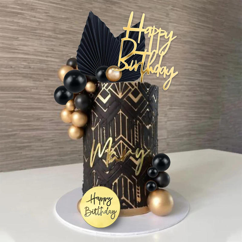 Description Picture 4 of item24PCS Man Black Gold Ball Happy Birthday Cake topper Decorations for Black Boho Wedding Boy Birthday Party Baby Shower Supplies