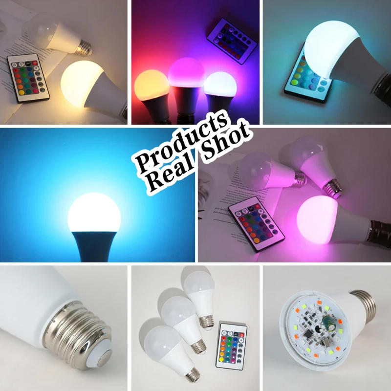 Description Picture 5 of item7W 9W 12W RGB LED Globe Light Bulb E27 Screw Base Lamp With Remote Control Stepless Dimming LED Bulb for Home Decor AC 165V-265V
