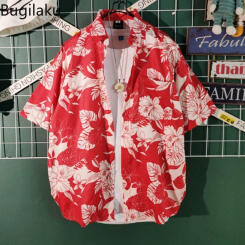 Beach Style Hawaiian Vacation Shirts Men Turn Down Collar Short Sleeve Vintage Printed Blouse Retro Chic Tops Camisas Hombre