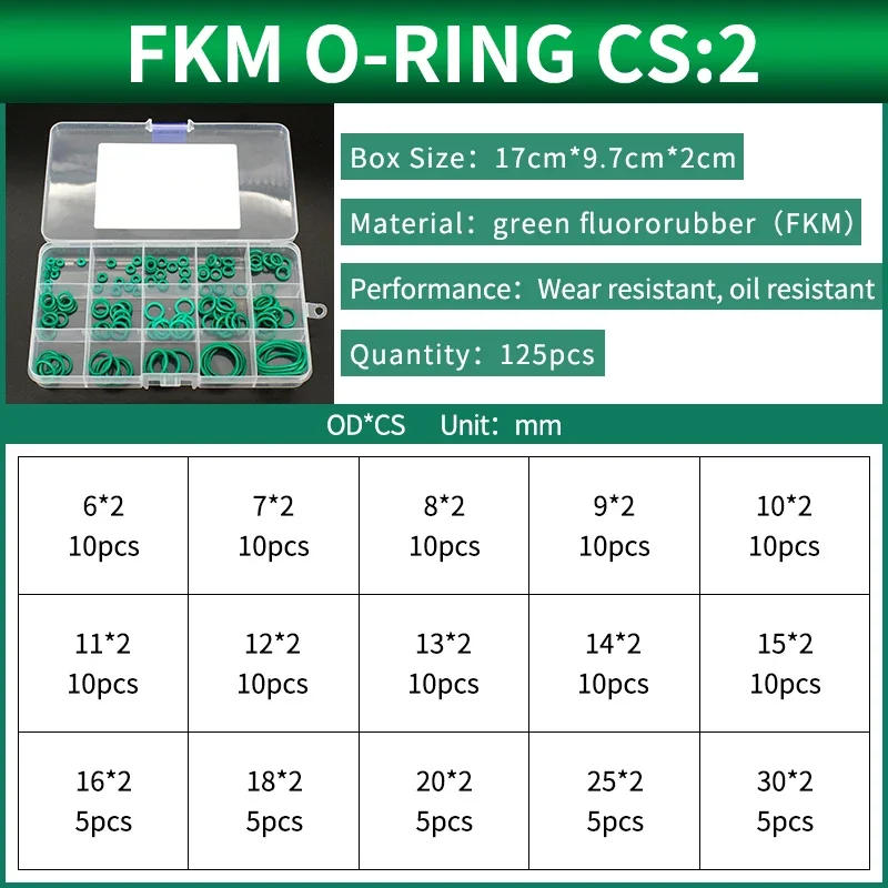 Description Picture 5 of itemBoxcs1.9mm Boxcs2mm boxed nitrile silicone fluorine rubber repair kit sealing valve waterproof combination kit gasket o-ring