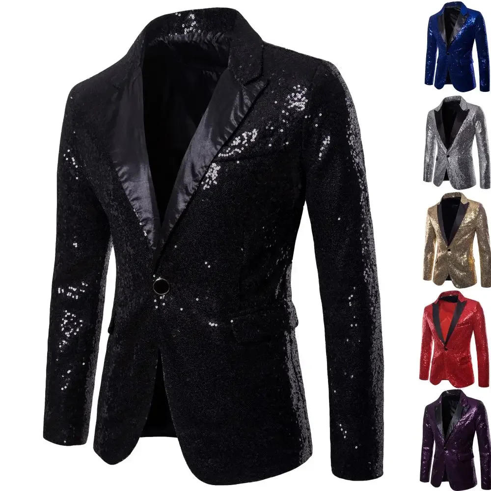 Description Picture 4 of itemMen's Suits Round Sequin Pocket Single Row Button Wedding Groom Stage Show Hosting Dinner Menswear Bar Dance Casual Men Blazer