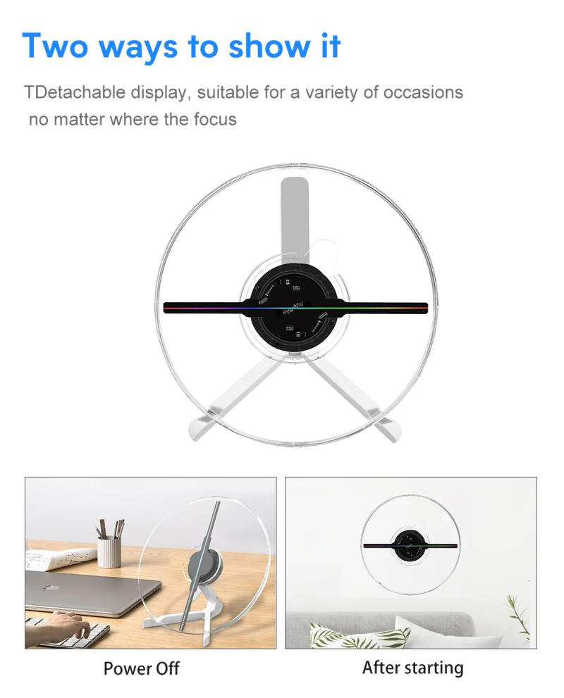 Description Picture 4 of itemAdvertising Light 3d Holographic Fan Screen WIFI Projector LED Neon Sign Rotating Stereo Air Suspension Support Video Text Logo