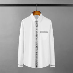 New Contrast Color Placket Male Shirts Luxury Long Sleeve Business Casual Mens Dress Shirts Slim Fit Party Man Shirts 4XL
