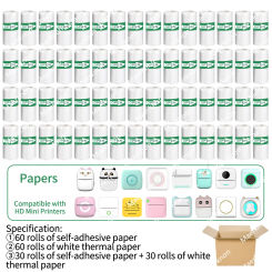 60 Rolls Mini Printer Adhesive Paper Self-adhesive Paper White Thermal Paper Printer Label Sticker For Photo lnkless Printer57mm