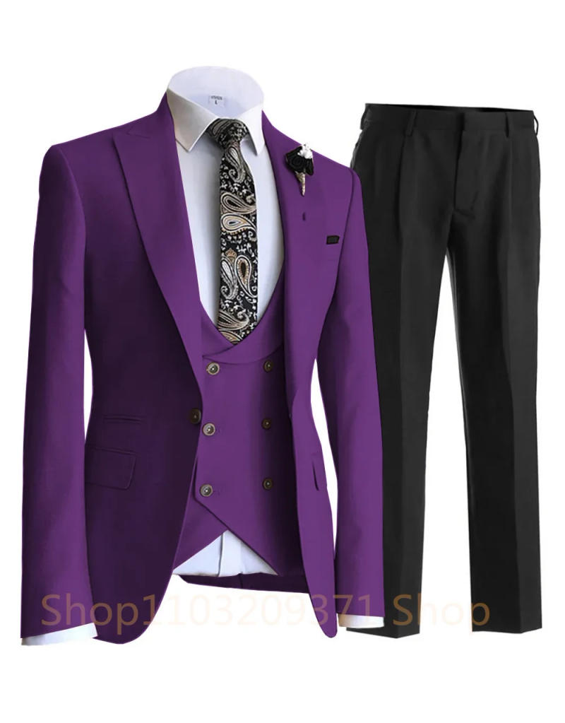 Description Picture 4 of itemMale Groom Wedding Blazers High Quality Dress Jacket Coat Pants Vest Men Skinny 3 Pieces Set Formal Slim Fit Tuxedo Prom Suit