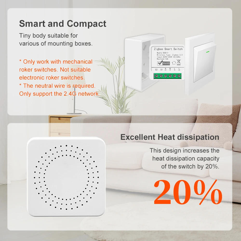 Description Picture 6 of itemTuya Smart ZigBee3.0 Light Switch Module 16A MiNi DIY Breaker Supports 2 Way Control App Remote Control for Alexa Google Home