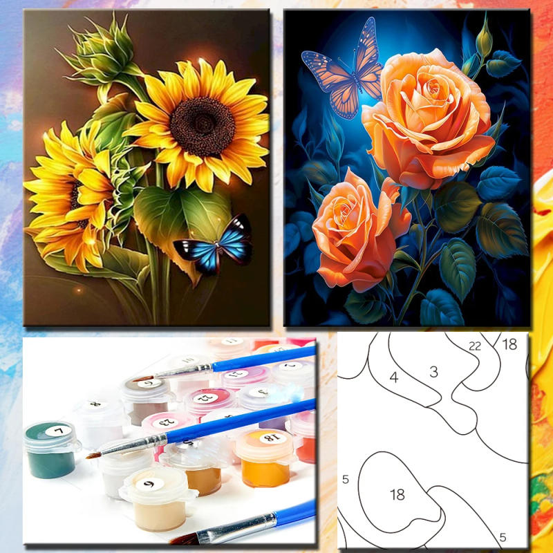 Description Picture 4 of itemCHENISTORY Flower Coloring By Numbers Painting Set Acrylic Paints 40*50 Canvas Pictures Decorative Paintings Diy Crafts Gift