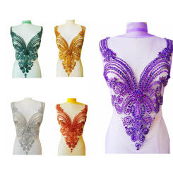 Handmade rhinestones lace applique handsewing beads sequins trimming patches for dress clothing accessories more colour