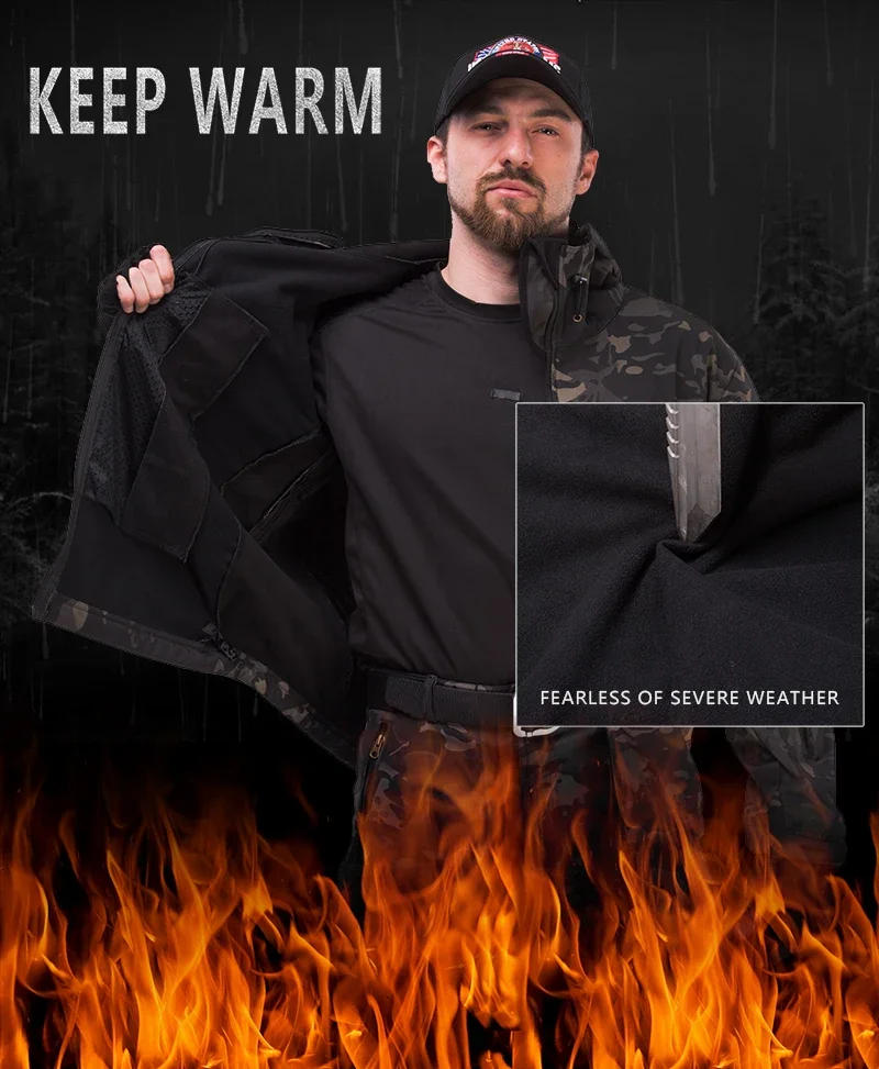 Description Picture 6 of itemCamouflage Hunting Jackets Soft Tactical Tops Man Waterproof Fleece Men Clothing Multicam Coat Windbreakers 5XL