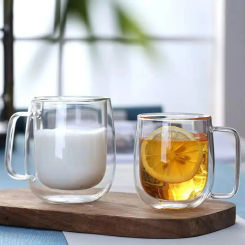 Double Wall High Borosilicate Glass Mug Heat Resistant Handle Coffee Milk Juice Water Cup  Drinkware Coffeeware Lover Gift