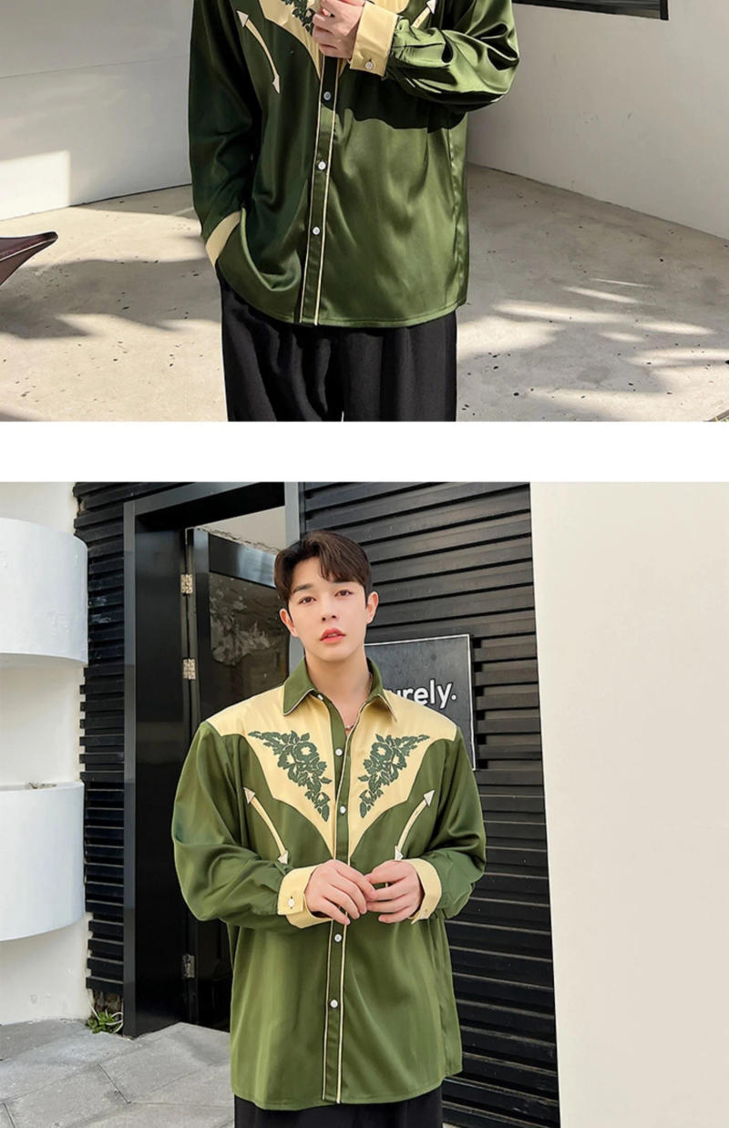 Description Picture 6 of itemNOYMEI Design Sense Tuxedo Shirt Long Sleeved Lapel Personality Embroidered Men Trendy Single Breasted Korean Spring Top WA1248