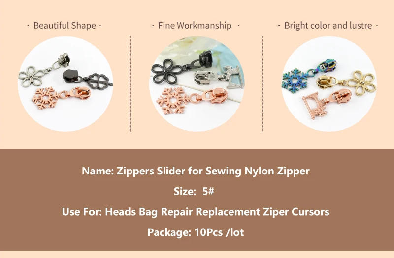 Description Picture 4 of item5/10Pcs Bag Zippers Repair Slider for 5# Nylon Zip Backpack Closure Zipper Puller Head Purse Replacement Zips Lock Accessories