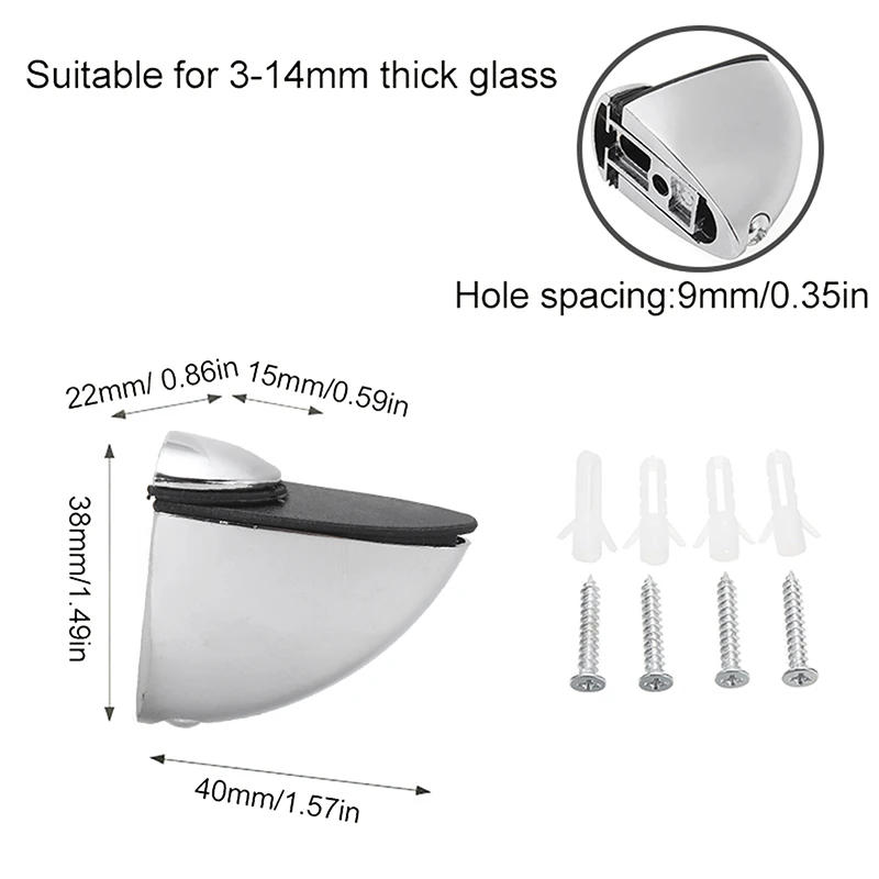 Description Picture 2 of item4pcs 38x40mm Glass Support Clamps Bathroom Shelf Clip Brackets Support Polished Chrome Clamps Holder for Glass Wood Shelves