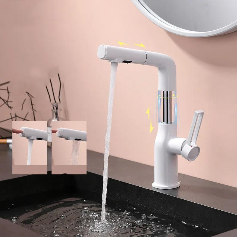 Description Picture 2 of itemBrush Gold Bathroom Faucet Gray Pull Out Basin Cold And Hot Water Mixer Sink Tap Single Handle Deck Mounted