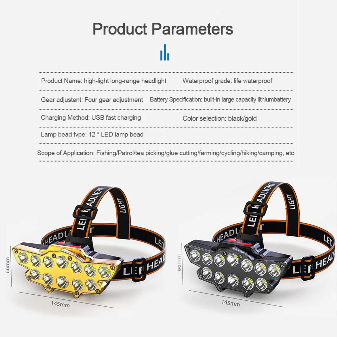 Description Picture 2 of itemHeadlight Led Head Portable Waterproof Head Lamp Outdoor Camping Lantern Fishing Accessories 18650 Battery Rechargeable Headlamp