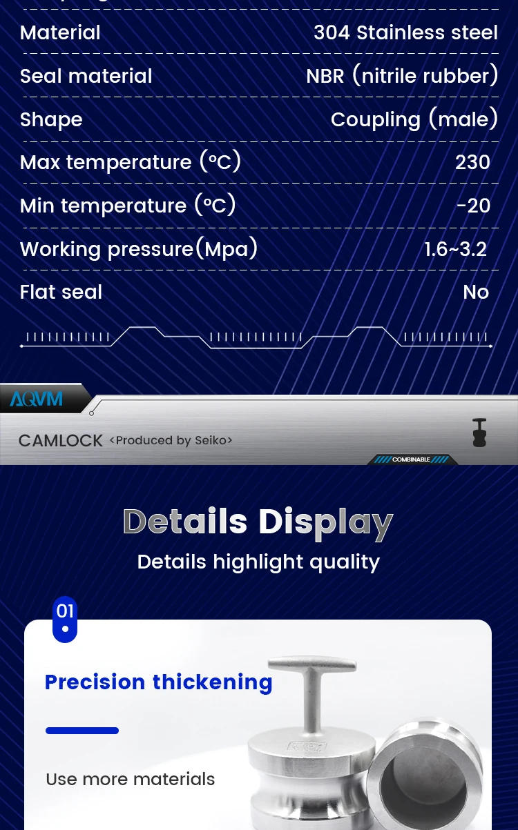 Description Picture 4 of itemDP DN65 Camlock Plug 2.5 Inch SS304 Heavy Duty Industrial Hose Coupler End Cap Quick Release Sealing