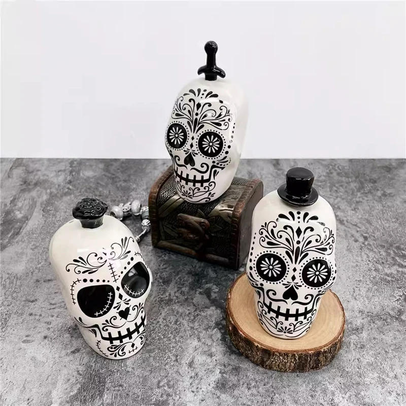 Description Picture 2 of itemSkull Shape Ceramic Spice Bottle Halloween Seasoning Jar  Pepper Shaker Jar Salt Shaker  Spice Container Set Home Decor