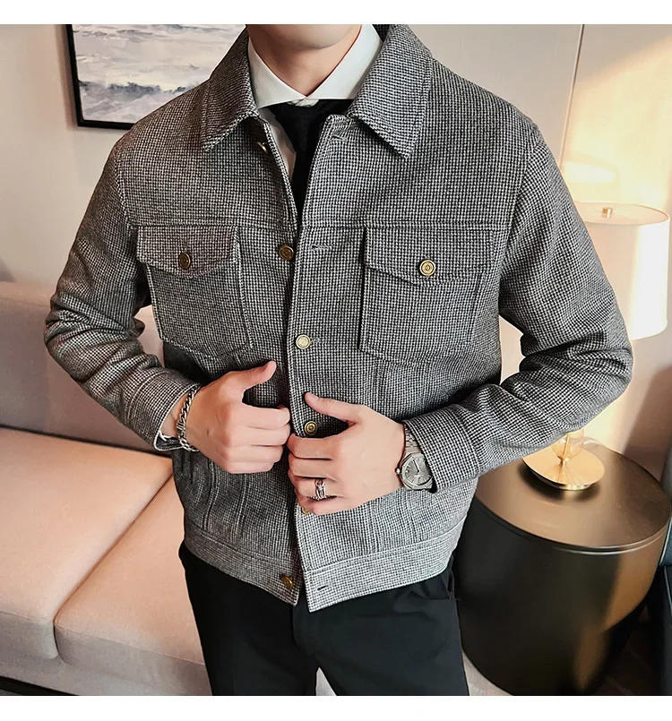 Description Picture 4 of itemMen Autumn Winter Men's Woolen Coat Fashion Short Slim Jackets Men Casual Business Social Trench Coat Streetwears