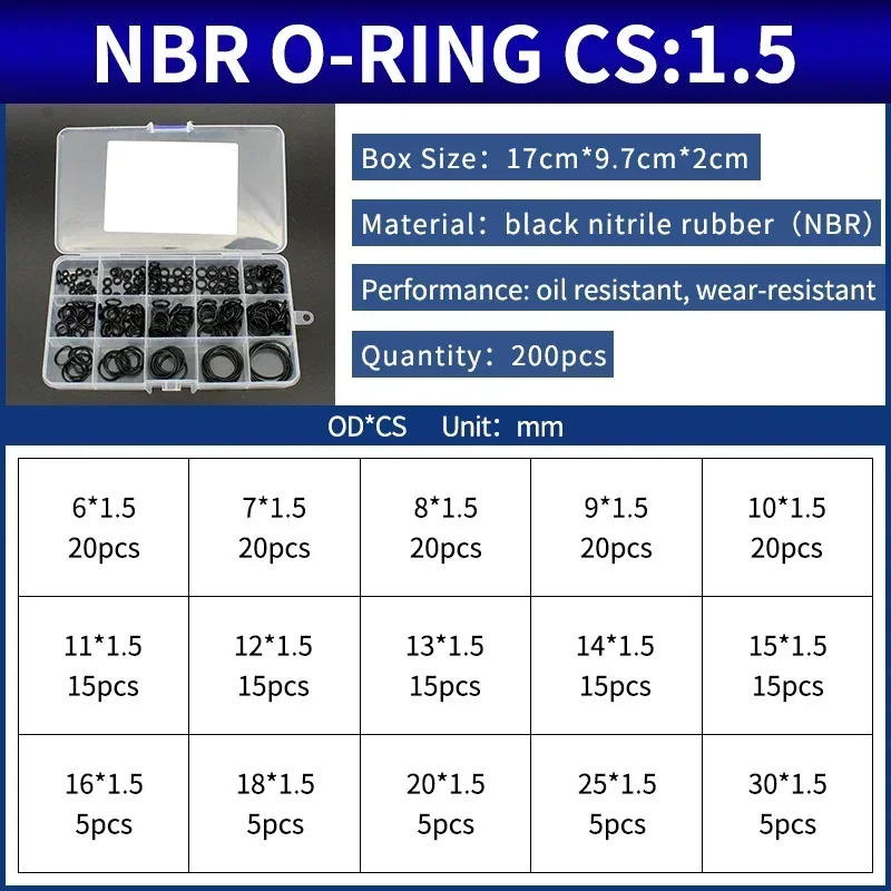 Description Picture 2 of itemBoxcs1.5mm boxed nitrile silicone fluorine rubber repair kit sealing waterproof combination kit gasket o-ring faucet machine
