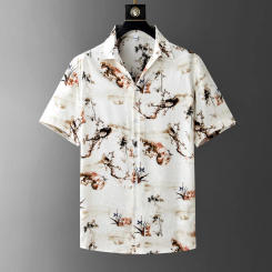 Summer Loose V-neck Shirt for Men Short Sleeve Casual Shirts Men Beach Vacation Hawaiian Shirt Social Party Tuxedo Blouse