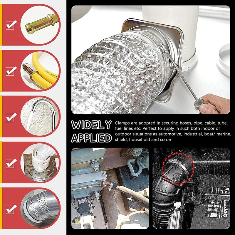 Description Picture 3 of itemHot 120Pcs Stainless Steel Worm Gear Hose Clamps Duct Clamp Adjustable Hose Clamp Fuel Line Clamp For Plumbing